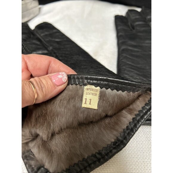 Vintage Imported Leather Fur Lined Gloves 11 - Picture 5 of 5